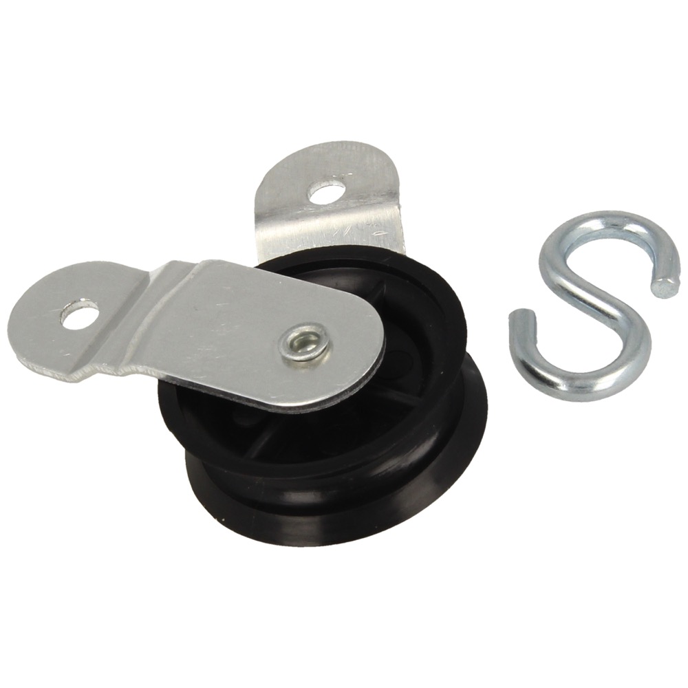 90.00.1240.00 V-Katrol Ø40 mm alu. met haak, deelbaar model, max. trekkracht 20 kg